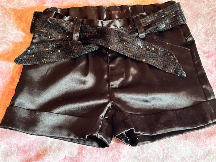Short festif en satin noir petite fille