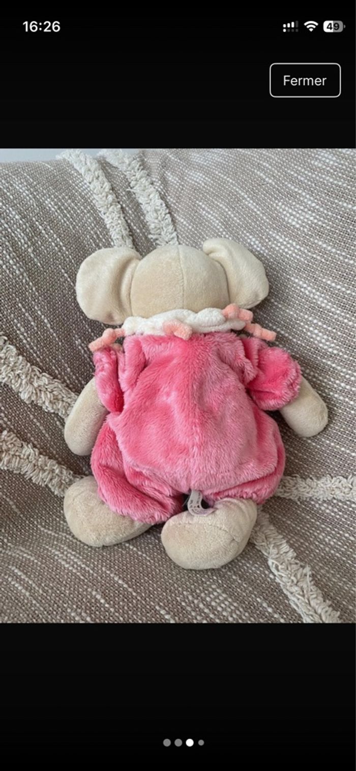 Peluche doudou 28cm tex souris marron beige et rose très bon état - photo numéro 4