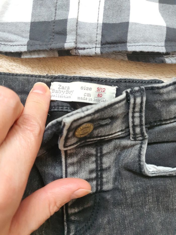9/12 mois lot mi saison garçon jean slim motard et cargo slim pull maille et chemise carreaux - photo numéro 4