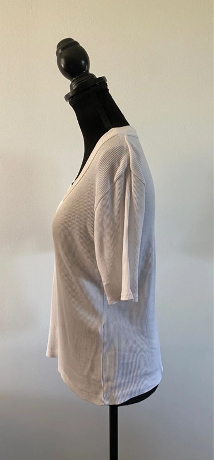 Tee shirt Etam vintage Made in France blanc maille côtelé taille S / M - photo numéro 3