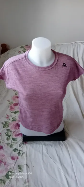 Tee-shirt de sport manches courtes col rond rose chiné Reebok femme S Reebok