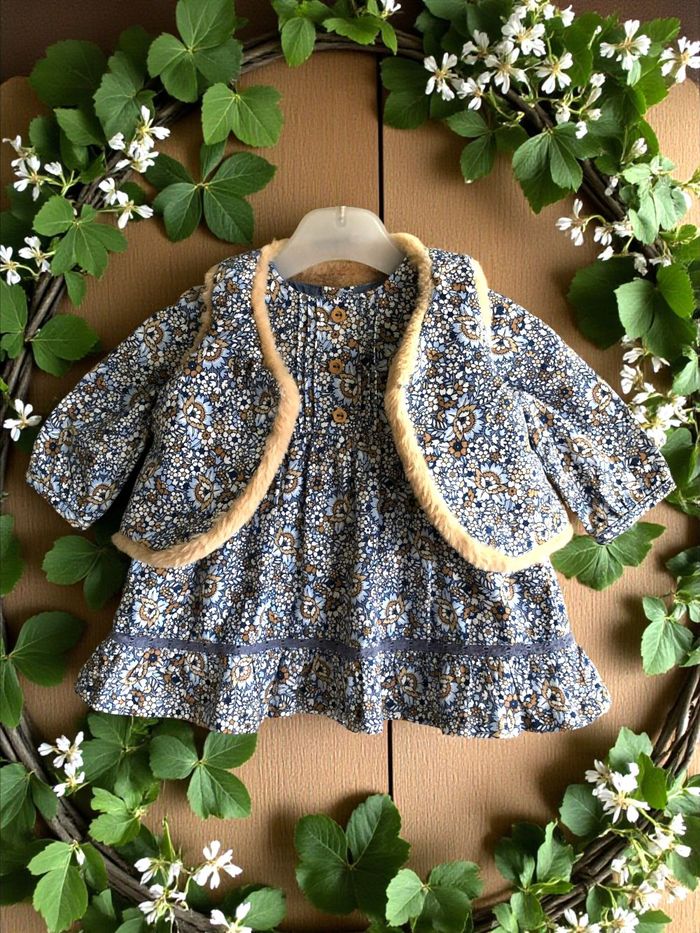 SERGENT MAJOR - NEW - 2P BÉBÉ FILLE IMPRIMÉ LIBERTY, ROBE + BOLÉRO REVERSIBLE 3M - photo numéro 2