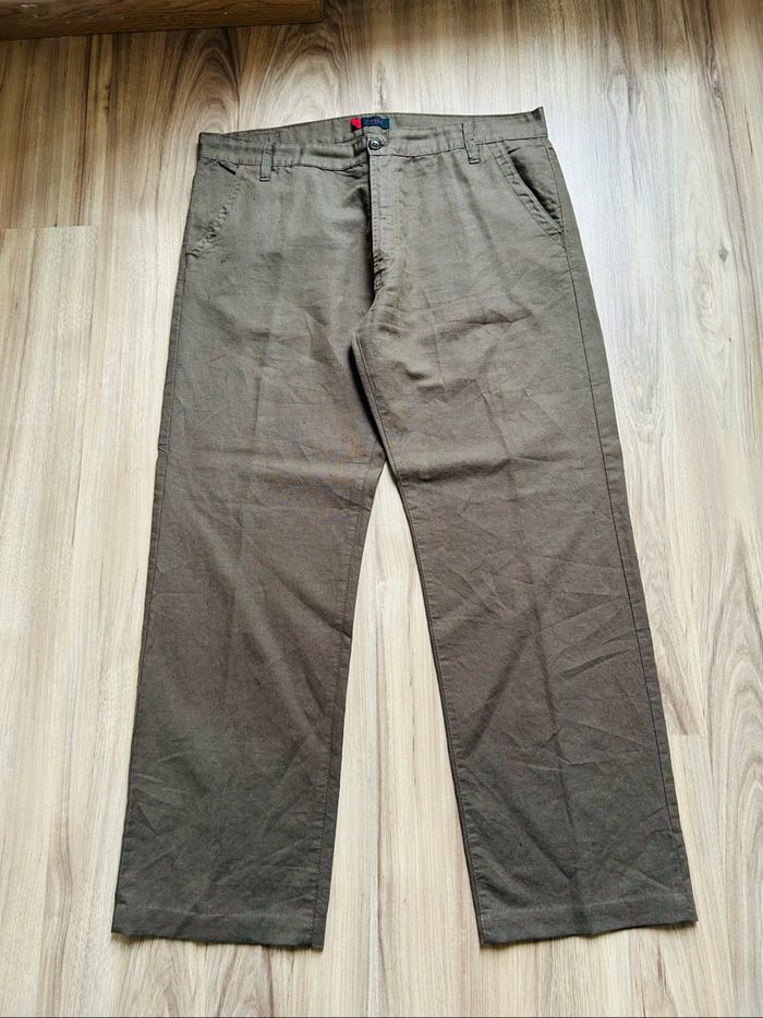 Pantalon marron uni en lin Homme H&Lewis Tailles 44-46