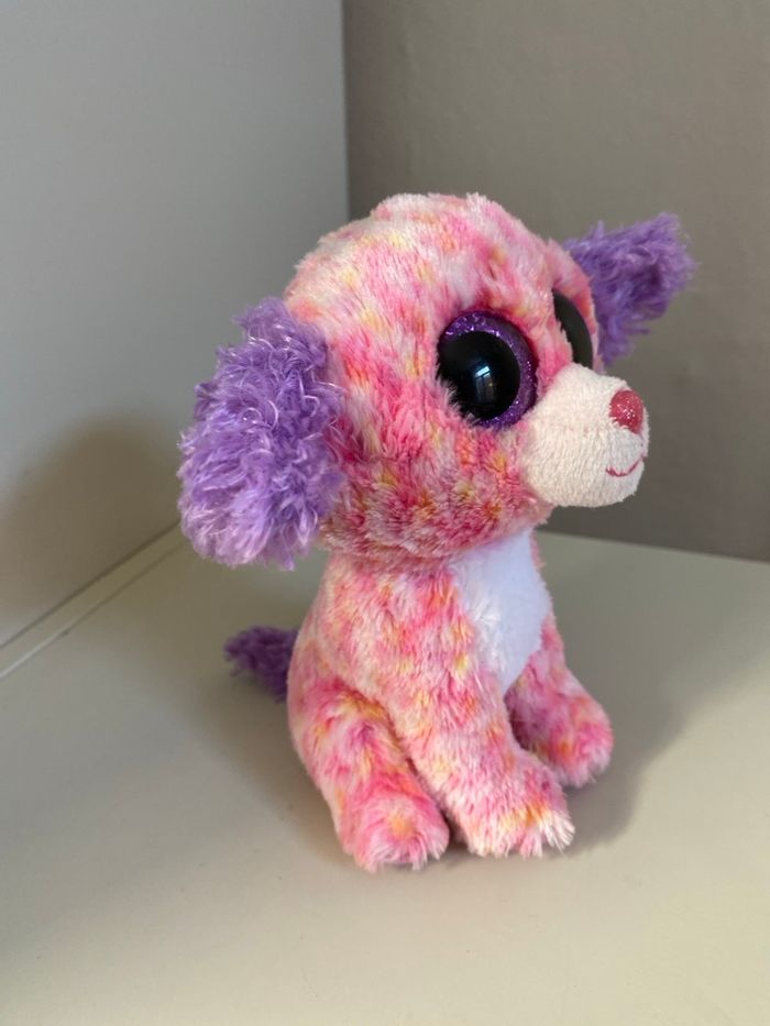 Chien en peluche rose et violet avec gros yeux Ty - photo numéro 2