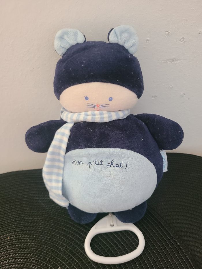 doudou peluche mon p'tit chat bleu musical SUCRE D'ORGE