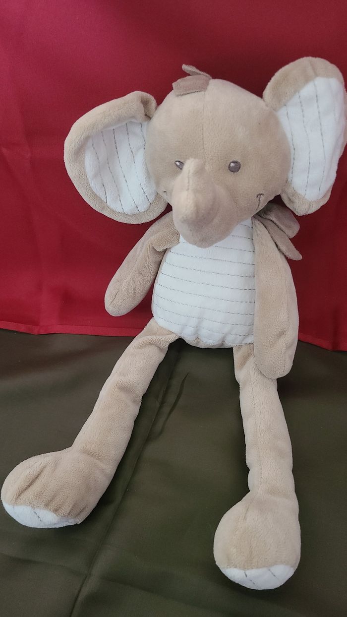 Nicotoy - Peluche doudou éléphant beige gris - photo numéro 2
