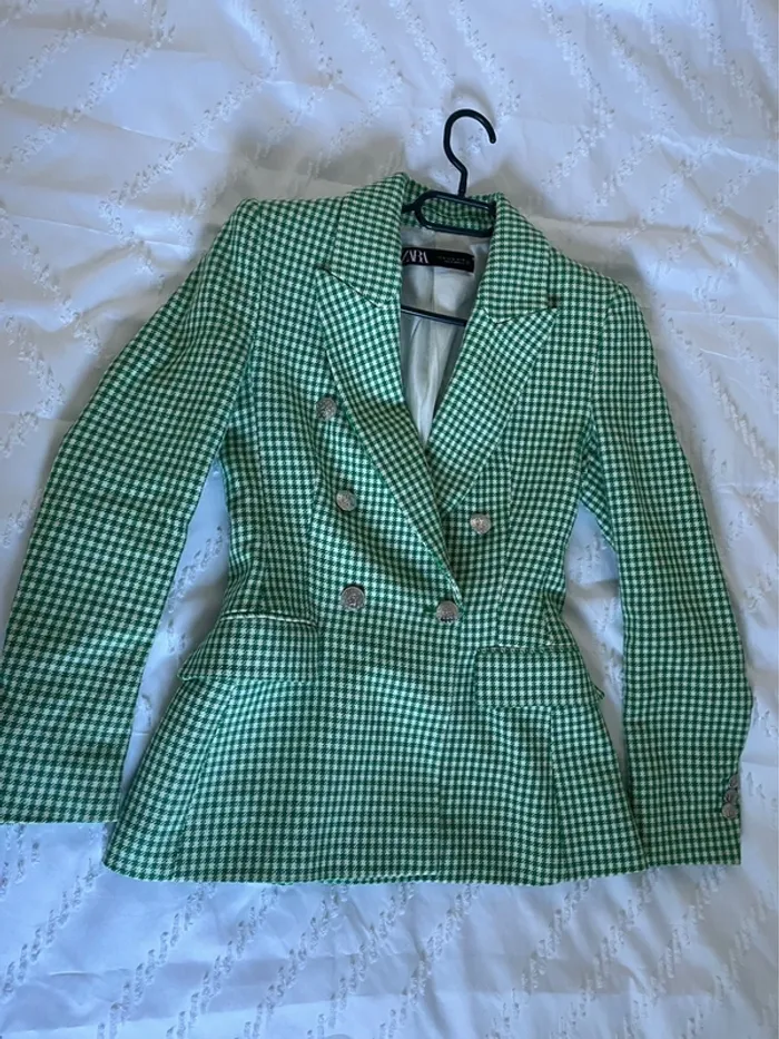 Zara veste blazer tailleur vichy à boutonnage croisé taille XS - photo numéro 18