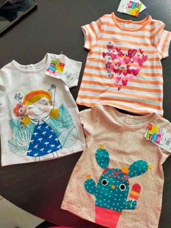 Lot de 3 tee-shirts manches courtes taille 6 mois.