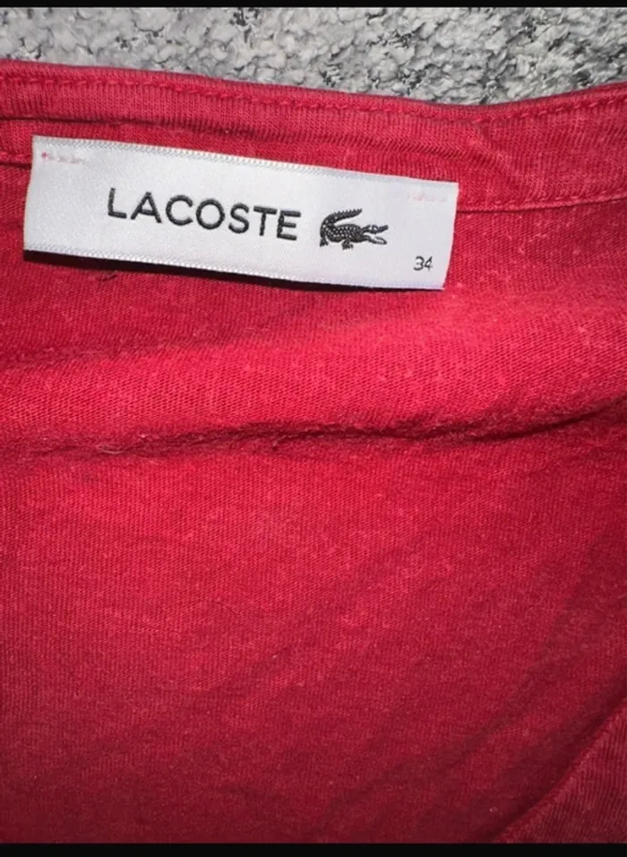 T shirt manches longues pull fin col v bordeaux rouge vin Lacoste - photo numéro 5