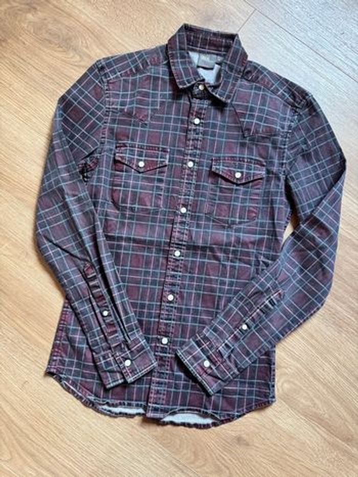 Chemise manches longues Asos à carreaux bordeaux et marine - photo numéro 3