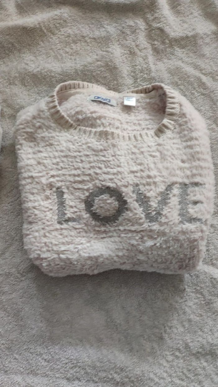 Pull blanc love épais blanc okaidi 8 ans