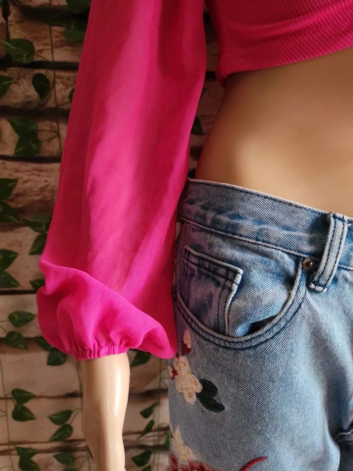 🌸Croptop Shein manches bouffantes transparentes Taille 34🌸 - photo numéro 3