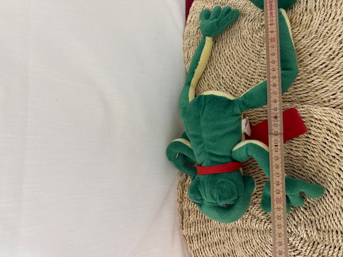 Grenouille en peluche vintage Nanco verte avec nœud rouge - photo numéro 4
