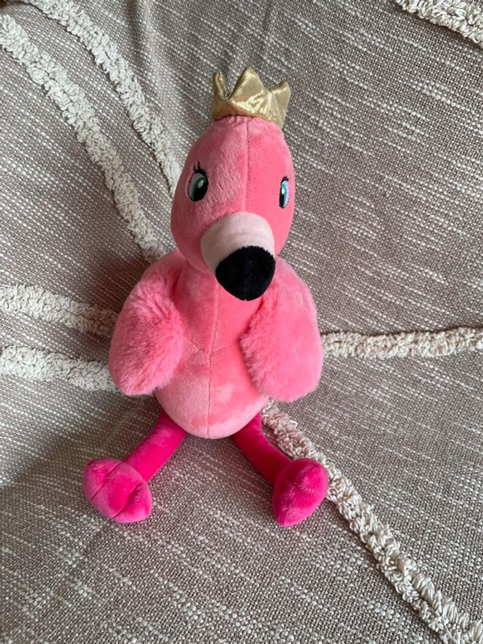 Peluche doudou 35cm jemini flamand rose à cœur neuf