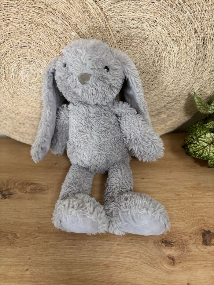 Doudou lapin grandes oreilles gris action - photo numéro 2