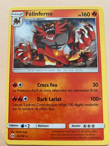 Carte Pokémon rare Félinferno 160PV 26/149 TBE