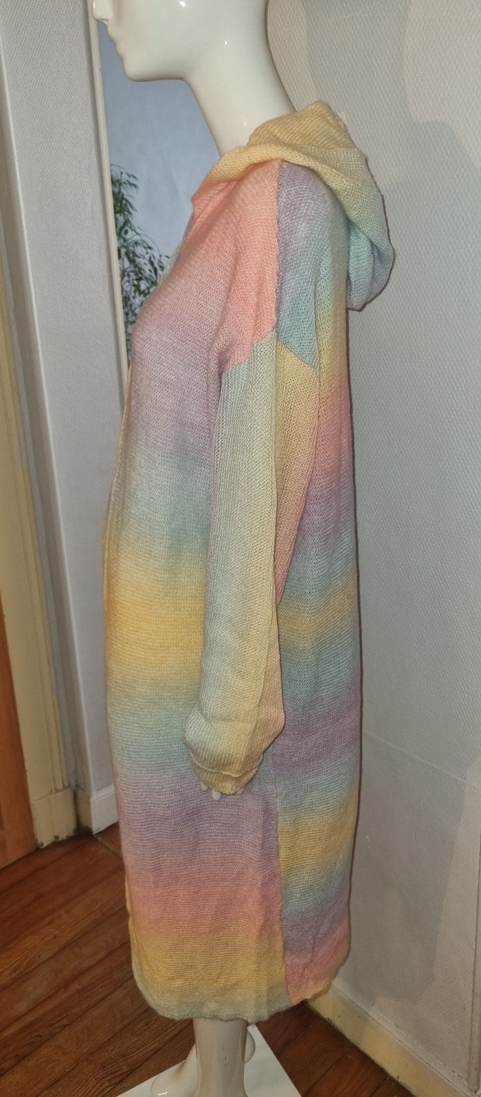 Gilet très long à capuche multicolore pastel 2XL neuf - photo numéro 6