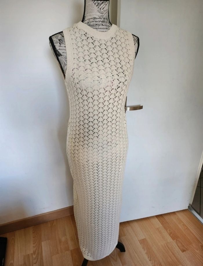 💫 Superbe robe en crochet écru de la marque Mim, taille L. - photo numéro 2