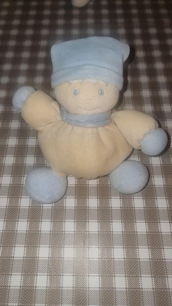 Peluche vintage lutin NICOTOY beige bleu grelot
