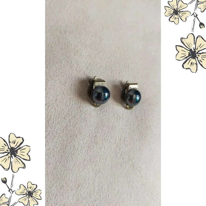 Boucles d’oreilles vintage à clip – Perles noires effet hématite - photo numéro 4