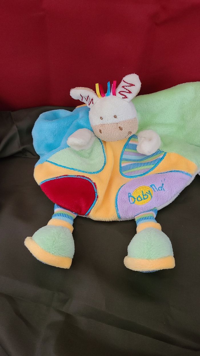 Doudou Peluche Plat Rond Cheval Zébre Ane Bleu Vert Orange BabyNat - photo numéro 2