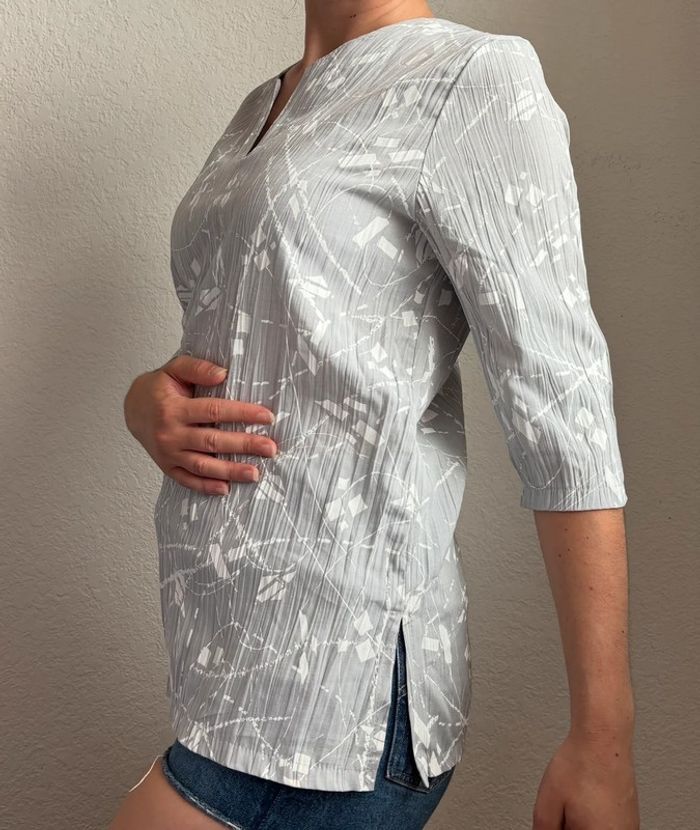 Tunique blouse vintage 90s ample grise col fendu manches 3/4 – Afibel – taille M/38 France - photo numéro 2