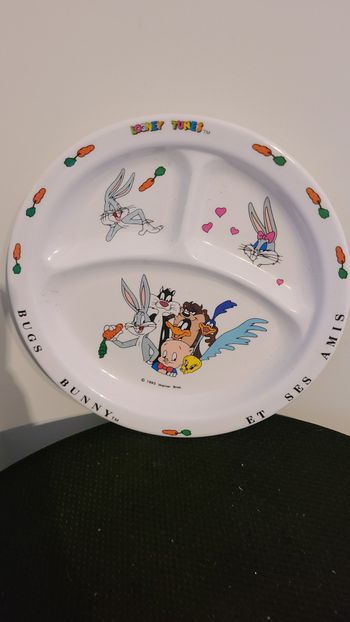 Assiette à compartiments Bugs Bunny WARNER BROS Looney Tunes mélamine bébé 1993