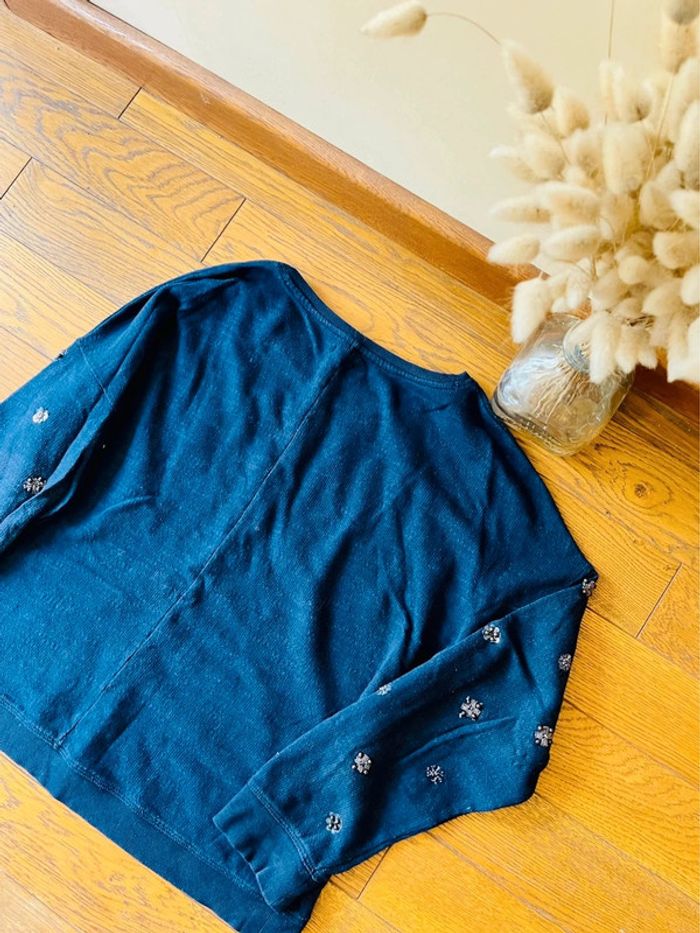 Sublime pull bleu marine oysho à perles brodé en coton taille L - photo numéro 9