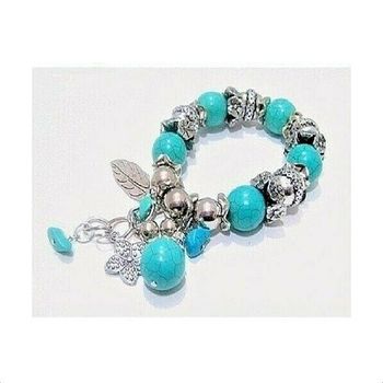 Bracelet Métal Argenté & Turquoises Véritables