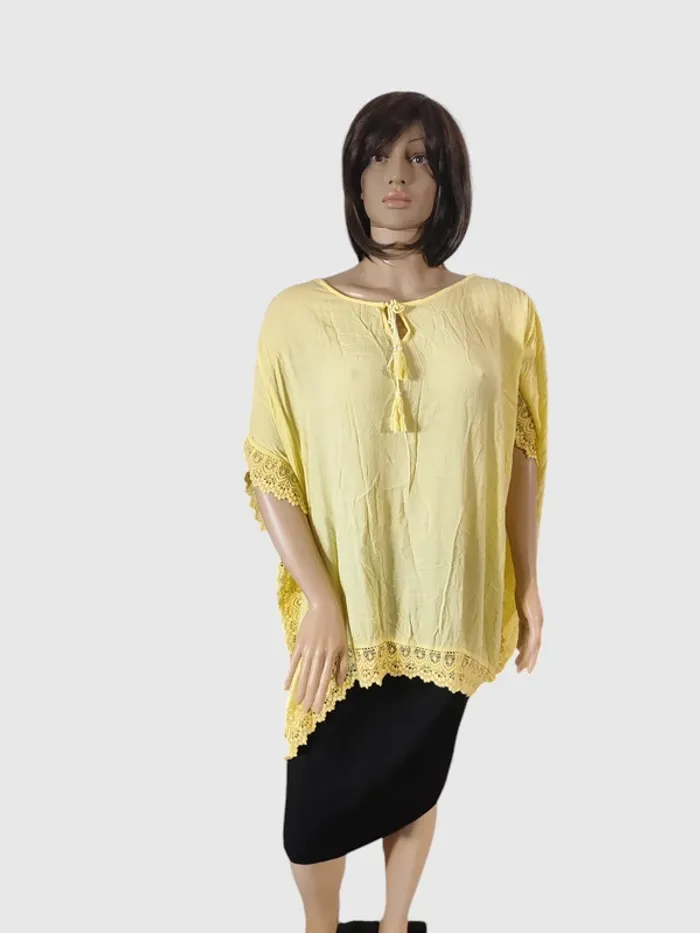 T-shirt Blancheporte Jaune, Taille 52 - Détails Dentelle Bohème ! - photo numéro 2