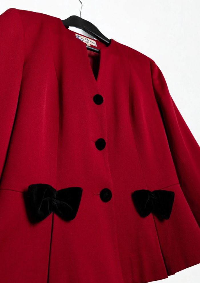 Veste tailleur rouge et noire bi matière • Red and black two-tone blazer Taille M - photo numéro 5