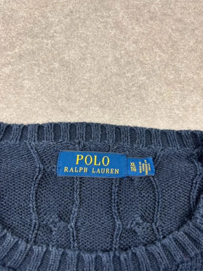 Pull d’hiver torsadé en maille Ralph Lauren bleu col rond taille XL - photo numéro 8