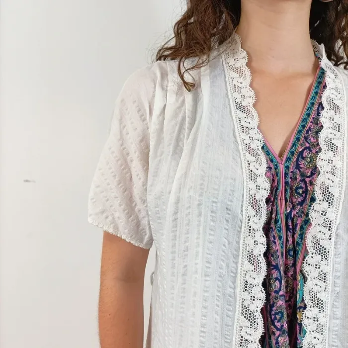 Gilet long blanc Etam ajouré style bohème chic dentelle romantique taille M A1114 - photo numéro 9