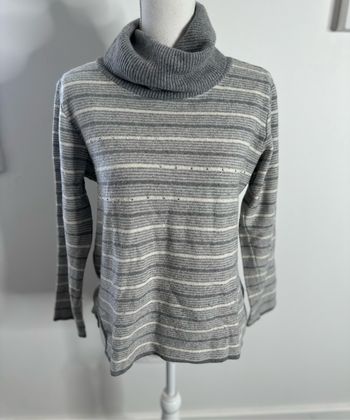 Pull marinière gris blanc et argenté laine et cachemire Un jour ailleurs UJA T3 40 L