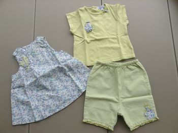 ensemble de vêtement vert anis fille Natalys 6 mois