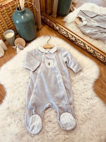 Taille 3 mois pyjama velours garçon Obaibi gris * col * 💙