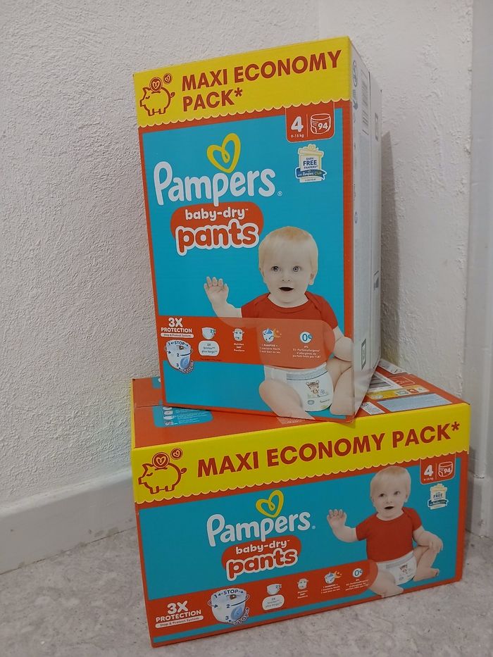 Lot de 2 carton Pampers taille 4 pants MAXI pack, soit 188 couches culottes (pants)Neuf - photo numéro 4