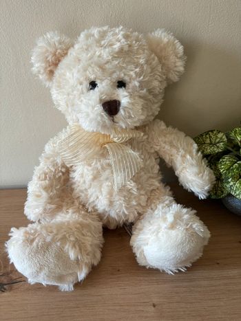 Doudou peluche ours écru noeud Teddy kompaniet
