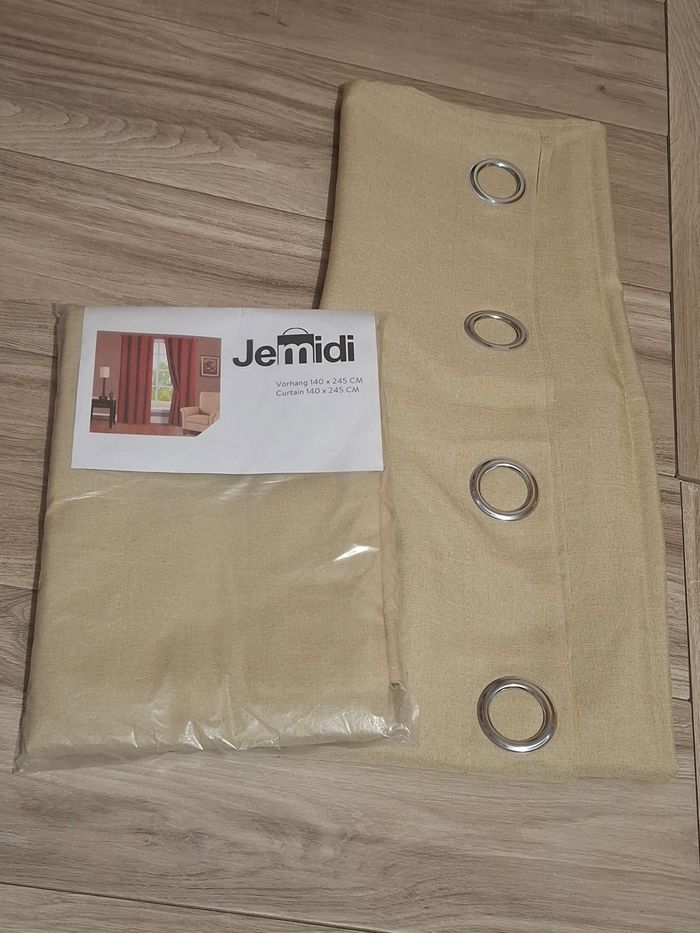 Rideau opaque œillets décoratif aspect lin polyester salon chambre beige - photo numéro 2