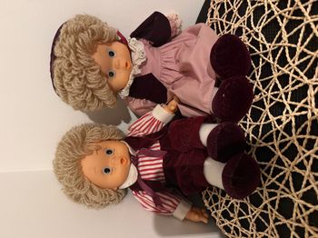 Duo de poupées garçon fille style kiki cheveux laine corps mou 30 cm vintage