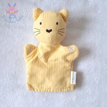 Doudou marionnette Chat tissu jaune Vertbaudet