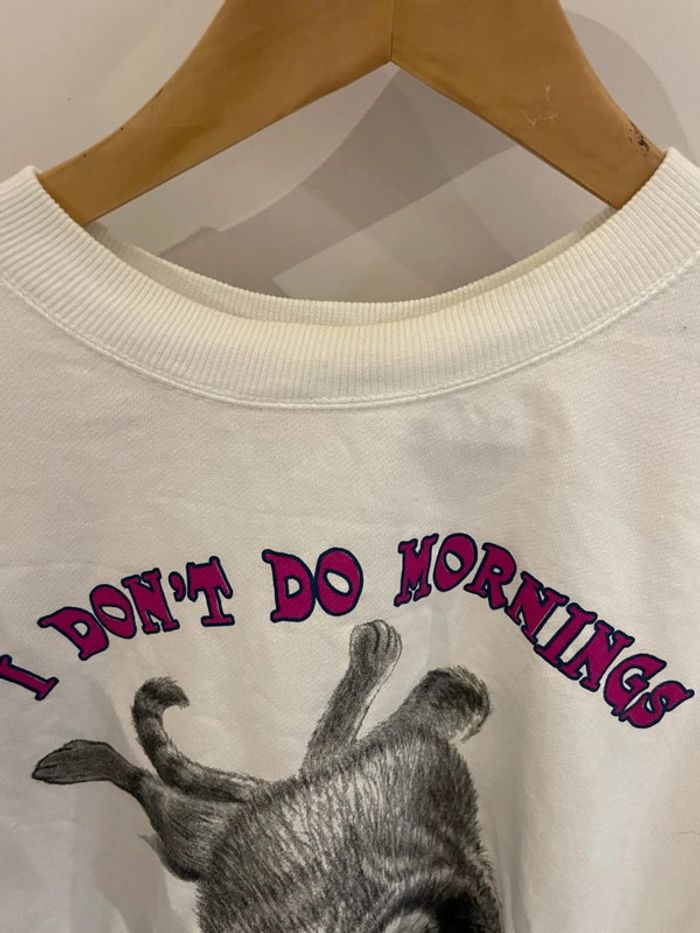 Mid-1990s "I Don't Do Mornings" Cat Print Sweater Womens Large - photo numéro 9