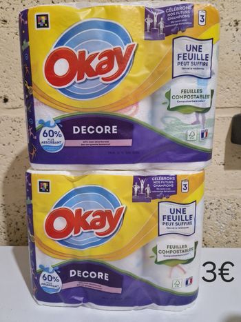 Lot de 2 paquet de 3 rouleaux d'essuie-tout okay decore 