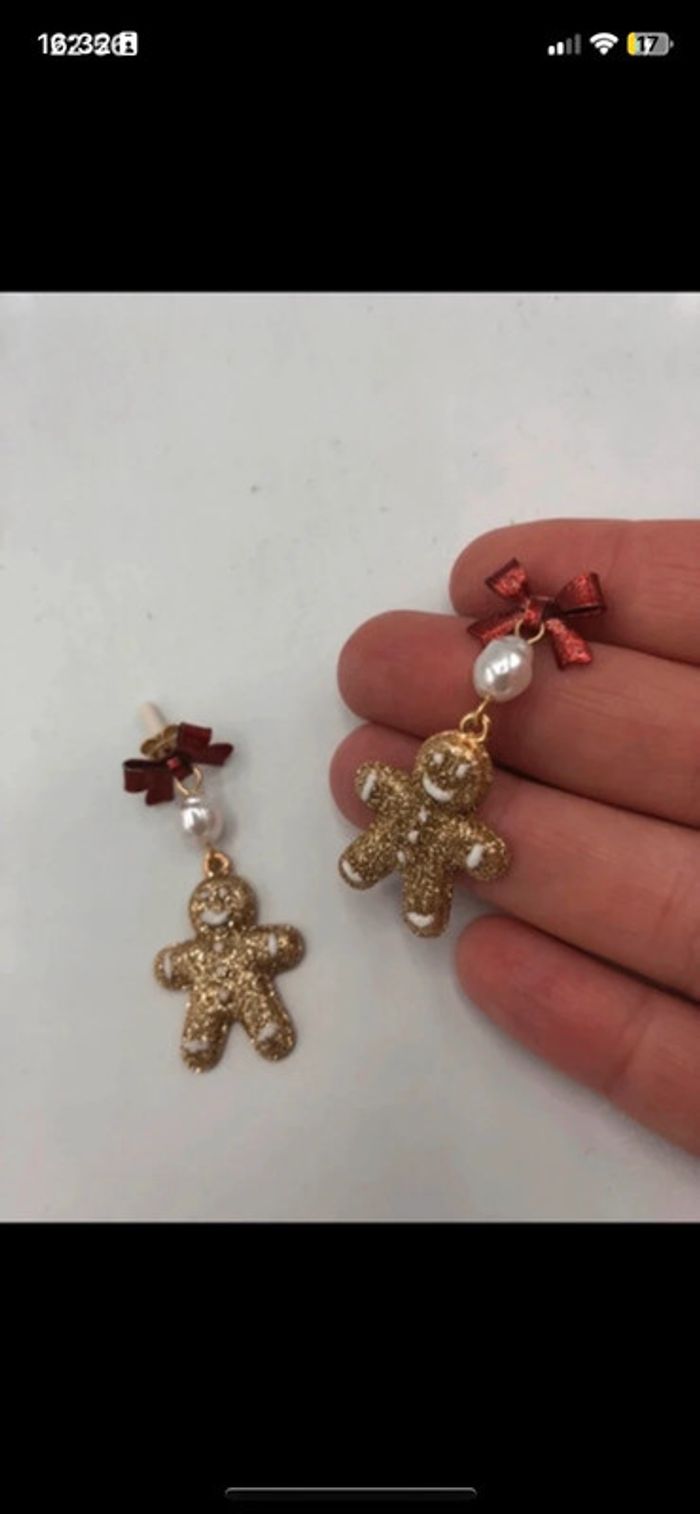 Jolie boucles d’oreilles bonhomme pain d’épices de Noël neuf - photo numéro 2