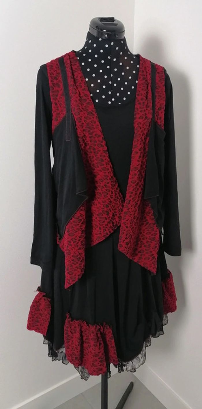 Robe et veste asymétrique 2 en 1 noir rouge Taille M C'fait pour vous - photo numéro 2