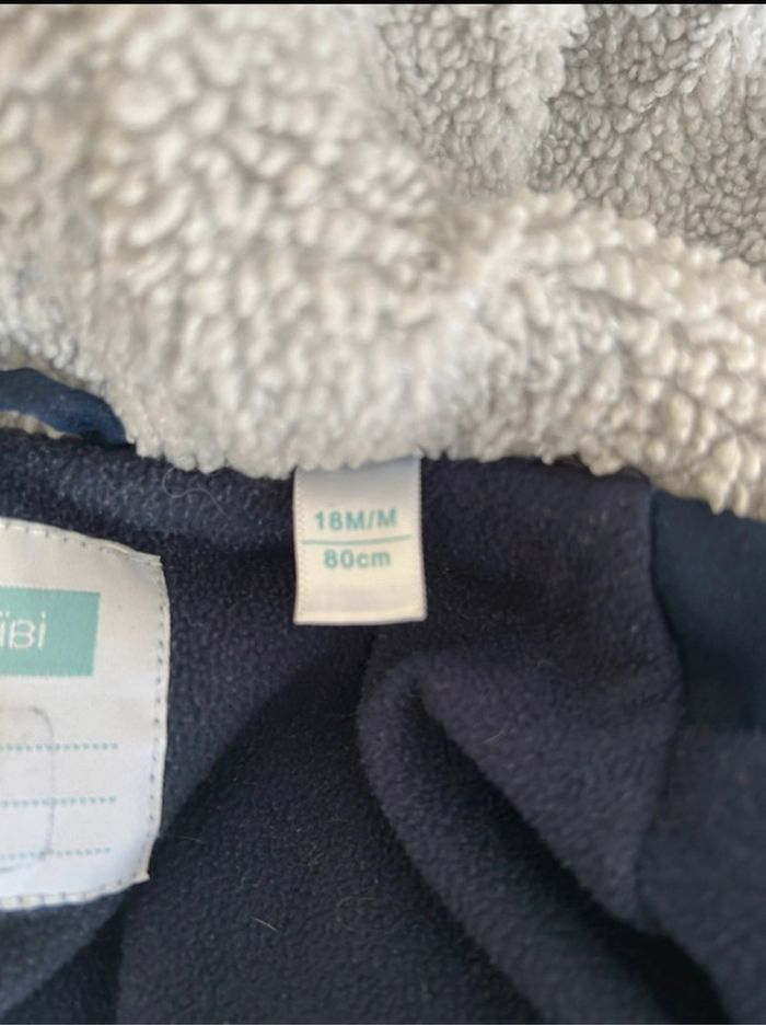 Manteau + bonnet okaidi doublé sherpa bleu bébé garçon 18 mois - photo numéro 5