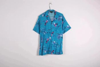 Magnifique chemisette en coton & viscose made in USA motif fleurs d'hibiscus (#240194)