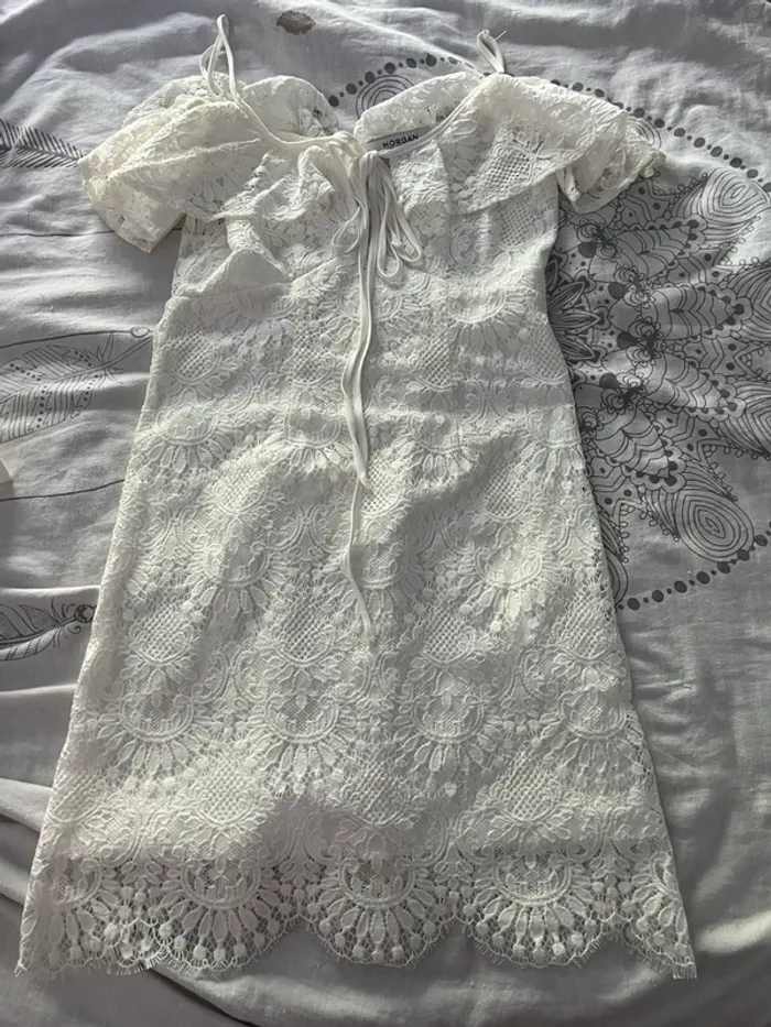 Robe Morgan en dentelle blanche col bardot (T36) - photo numéro 3