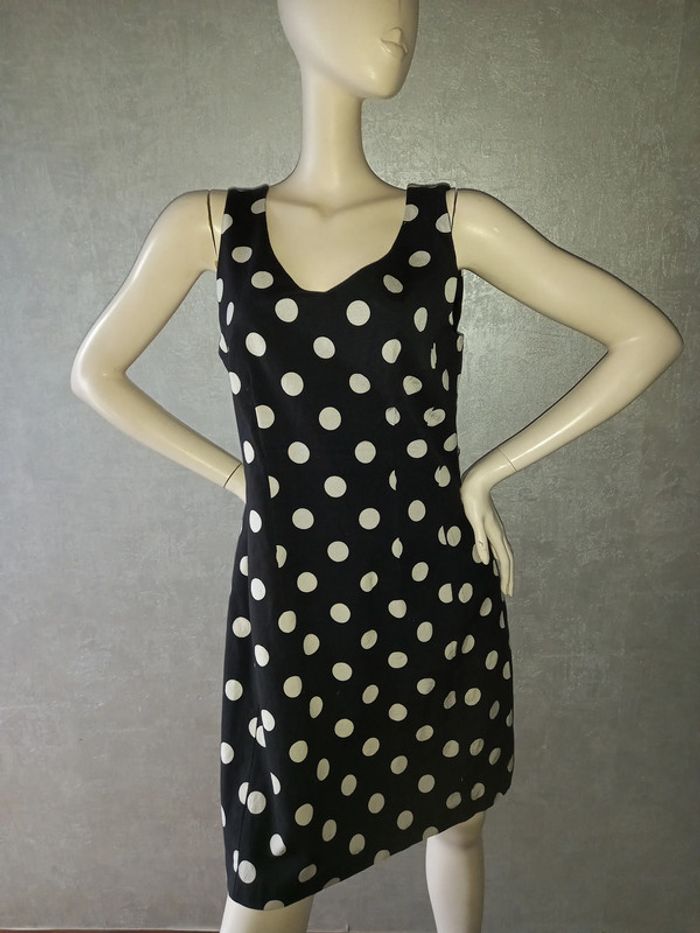 robe élasthane noire à pois gris 1.2.3 taille 42
