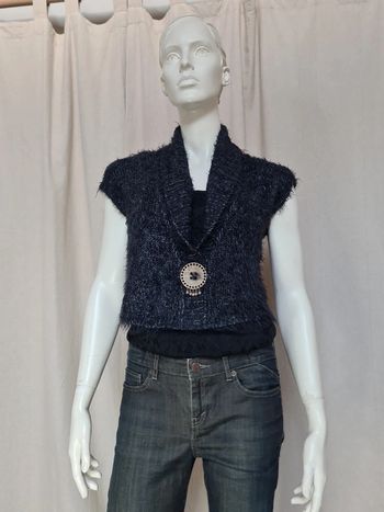 Pull marine chiné sans manches 36